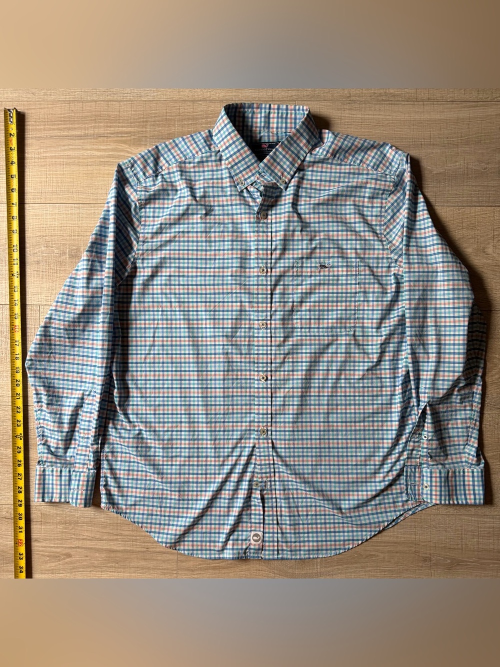 Vineyard Vines Performance Men’s Blue, White & Orange Plaid Button-Down Shirt